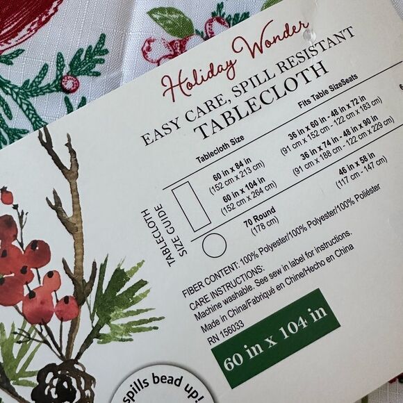 Christmas Tablecloth Botanical Bird Pine Tree Print - Picture 3 of 4